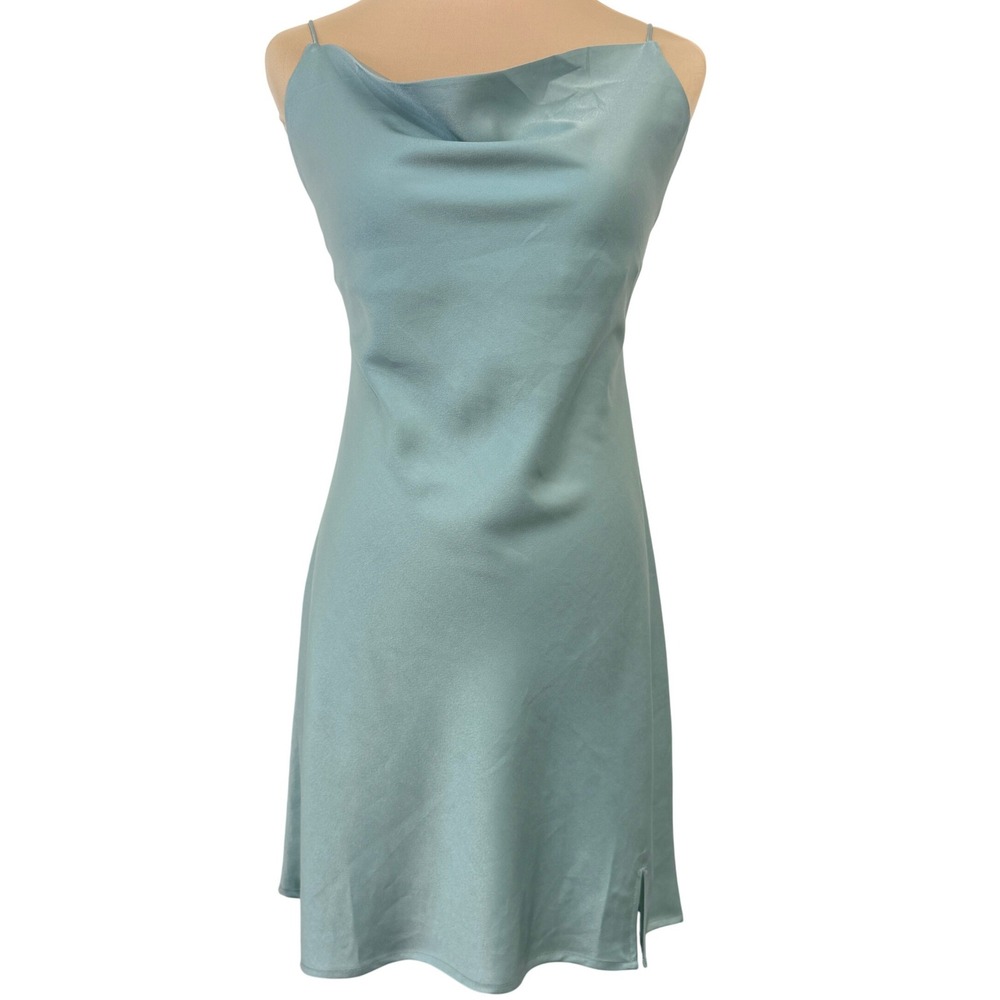 Mimosa Satin Cowl Neck Slip Dress Womens Large Sage Green Coquette